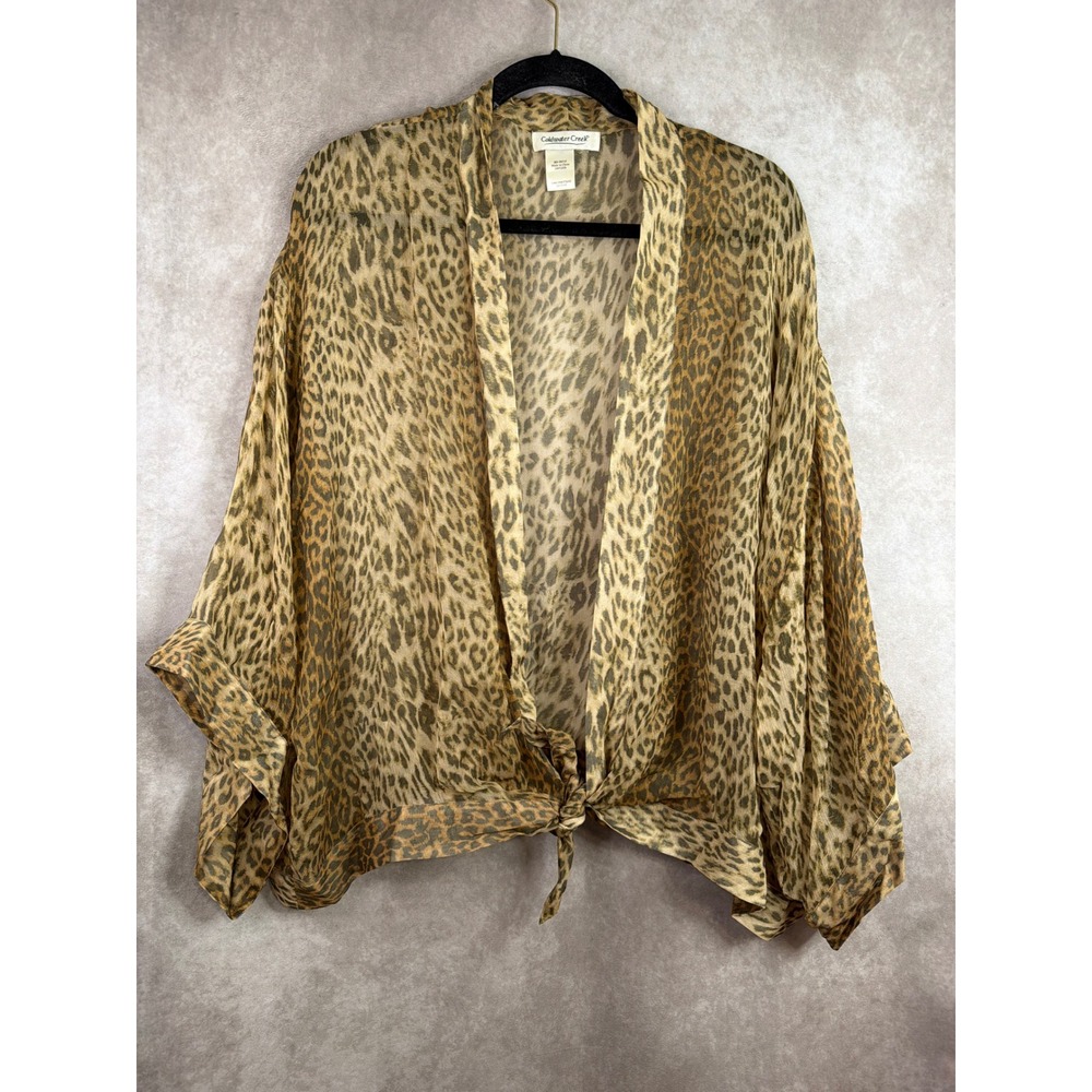 Coldwater Creek Silk Wrap Top Womens Size XL Brown Leopard Print Tie Front Hem